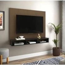 Painel Sala De Estar Estante De Parede P/ TV Até 50" Smart Nicho Decorativo Preto Com Ripado K7 Plus