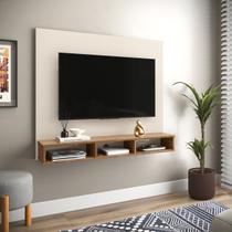 Painel Sala De Estar P/ TV Até 50" Estante De Parede Nicho Prateleira Hall De Entrada Smart Off White Com NatureG2 Plus
