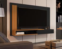 Painel Sala De Estar Para TV Até 50" Estante De Parede Com Porta E Nicho Denver Preto Com Nature G2 Plus