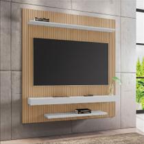 Painel Sala Leme para Tv até 60 Polegadas 2 Prateleiras Cinamomo/ripado/off-white Painel Sala Leme para Tv até 60 Polegadas 2 Prateleiras Cinamomo/ripado/off-white
