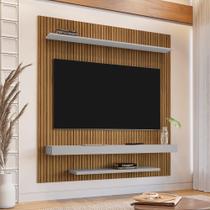 Painel Sala Leme para Tv até 60 Polegadas 2 Prateleiras Cinamomo/ripado/off-white