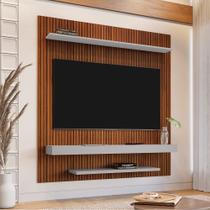 Painel Sala Leme para Tv até 60 Polegadas 2 Prateleiras Ripado/off-white