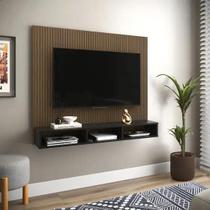 Painel Sala Para TV Até 50 Polegadas Smart Plus - Cor:Preto Com Ripado Em 3D - Lojas GB Móveis