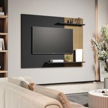 Painel Sala TV Smart até 55 Polegadas Enzo com prateleiras Cor Preto / Ripado - MJM Casa dos Moveis