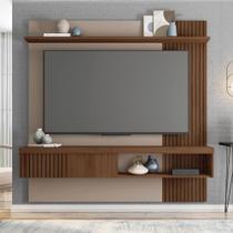 Painel Selina Ripado 180cm para TV até 65 com Porta de Correr e Prateleira MDP Havana/Fendi G11 - Gran Belo Painel Selina Ripado 180cm para TV até 65 com Porta de Correr e Prateleira MDP Havana/Fendi G11 - Gran Belo