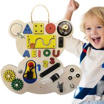 Painel Sensorial Atividades Montessori Urso em Madeira Painel Sensorial Atividades Montessori Urso em Madeira