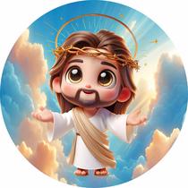 Painel Sublimado Redondo Jesus Páscoa Infantil Ressurreição 150x150cm Decoração Religiosa