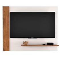 Painel Suspenso Aéreo Ripado de Parede Sala Estar Quarto Suporte Tv 60 Polegadas Prateleira Apartamento Compacto Organic Offwhite/Freijó