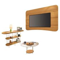 Painel Suspenso Armony Cinamomo com Mesa de Centro Sky com tampo de vidro e Aparador Infinity Cinamomo - HB Móveis Painel Suspenso Armony Cinamomo com Mesa de Centro Sky com tampo de vidro e Aparador Infinity Cinamomo - HB Móveis