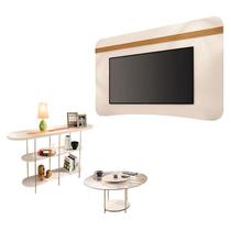 Painel Suspenso Armony com Mesa de Centro Sky com Tampo de vidro e Aparador Infinity Off White Cinamomo - HB Móveis