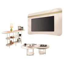 Painel Suspenso Armony Off White Champanhe com Kit Mesa de Centro Sky e Aparador Infinity Off White - HB Móveis