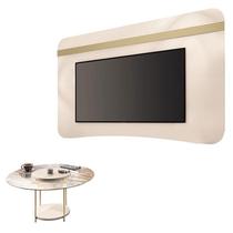 Painel Suspenso Armony Off White Champanhe com Mesa de Centro Sky com Tampo de Vidro Off White - HB Móveis