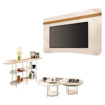 Painel Suspenso Armony Off White Cinamomo com Kit Mesa de Centro Sky e Aparador Infinity Off White - HB Móveis