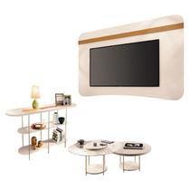 Painel Suspenso Armony Off White Cinamomo com Kit Mesa de Centro Sky e Aparador Infinity Off White - HB Móveis