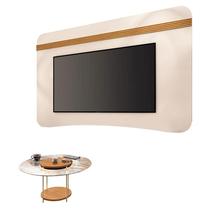 Painel Suspenso Armony Off White Cinamomo com Mesa de Centro Sky com Tampo de vidro Cinamomo - HB Móveis
