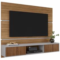 Painel Suspenso Bechara Ambar para TV até 65 polegadas largura 160 cm 2 portas ripado 3D Cinamomo OFF White