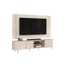 Painel Suspenso C/ Luminária Led C/ Rack Bancada MDF Sala Estar TV Até 75 Polegadas 3 Portas 1 Prateleira de Vidro Ariana