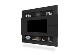 painel suspenso de TV preto com led nicho espaçoso luxo