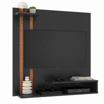 Painel Suspenso Estante Tv Smart 32 Polegadas Prateleira Organizadora Quarto Sala Pequena - Preto/ Nature