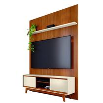 Painel Suspenso Frisado C/ Rack Bancada 4 Pés 2 Portas Deslizantes Sala Estar TV Até 70 Polegadas 2 Prateleiras Milo