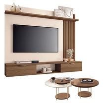 Painel Suspenso Lets Castanho Off White com Kit Mesa de Centro Sky Castanho - HB Móveis