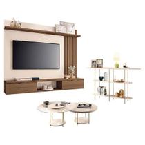 Painel Suspenso Lets Castanho Off White Com Kit Mesa De Centro Sky E Aparador Infinity Off White - Hb Móveis