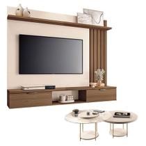 Painel Suspenso Lets Castanho Off White Com Kit Mesa De Centro Sky Off White - Hb Móveis