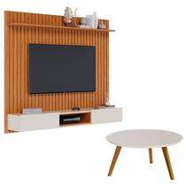 Painel Suspenso Loft 1.8 com Mesa de Centro Classic Redonda Nature Off White - Imcal