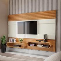 Painel Suspenso p/ TV MDF 220cm 2 Nichos Off White/Freijó