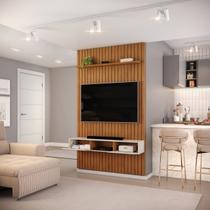 Painel Suspenso Ripado C/ Bancada Suspensa 2 Portas Sala Estar TV Até 60 Polegadas 1 Prateleira Trento