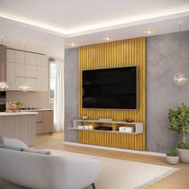 Painel Suspenso Ripado C/ Bancada Suspensa 2 Portas Sala Estar TV Até 65 Polegadas 1 Prateleira Trento