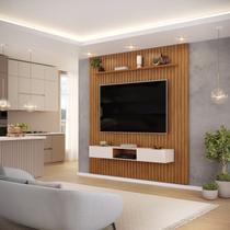 Painel Suspenso Ripado C/ Bancada Suspensa 2 Portas Sala Estar TV Até 75 Polegadas 1 Prateleira Trento