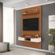Painel Suspenso Ripado Seko TV 55" Portas Basculantes Borda Chanfrada Freijó/OffWhite G18 - Gran Belo