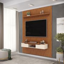 Painel Suspenso Ripado Seko TV 65" Portas Basculantes Borda Chanfrada Freijó/OffWhite G18 - Gran Belo