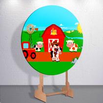Painel Tema Fazenda Animais Capa Grande e Mini Redondoda Estampa Sublimada Festa Divertida Infantil
