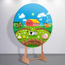 Painel Tema Fazenda Animais Capa Grande e Mini Redondoda Estampa Sublimada Festa Divertida Infantil