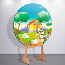 Painel Tema Fazenda Animais Capa Grande e Mini Redondoda Estampa Sublimada Festa Divertida Infantil