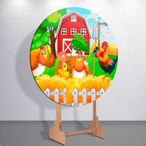 Painel Tema Fazenda Animais Capa Grande e Mini Redondoda Estampa Sublimada Festa Divertida Infantil