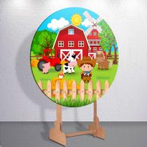Painel Tema Fazenda Animais Capa Grande e Mini Redondoda Estampa Sublimada Festa Divertida Infantil