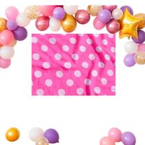 Painel TNT Festa Rosa Bolinhas brancas Decoração 1,40x1m