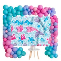 Painel TNT Festa Sereia Decoração aniversário Mar 1,40x1m