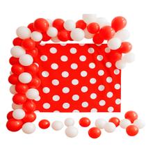 Painel TNT Festa Vermelho Bolinhas brancas Decoração 1,40x1m