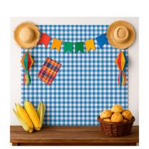 Painel TNT Xadrez Azul Festa Junina Decoração arraia Julina