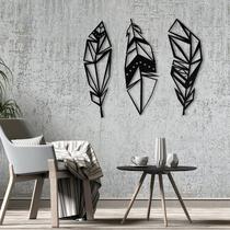 Painel Trio Foi Folhas Soltas Quadro Vazado Decoração MDF Parede Preto