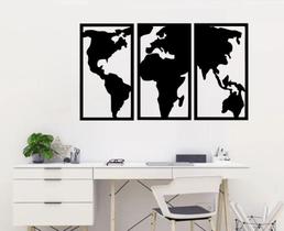 Painel Trio Mapa do Mundo Vazado Para Parede em MDF