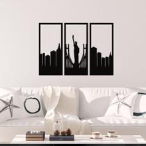 Painel Trio Quadro Decorativo Nova York Estátua da Liberdade Segmentado - Linha Cities Decorativo Quarto Sala Enfeite Pa - MongArte Decor