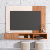 Painel TV 55 Pol 136cm Bancada Suspensa Ripado Kael Freijó/Off White C01 - D'Rossi Painel TV 55 Pol 136cm Bancada Suspensa Ripado Kael Freijó/Off White C01 - D'Rossi