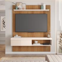 Painel TV 55 Pol 150cm Bancada Suspensa Ripado Luana Freijó/Off White C01 - D'Rossi