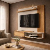 Painel TV 55 Polegadas Ambar MDF Ripado Sala De Estar Nicho Decorativo Com Porta E Prateleiras Painel TV 55 Polegadas Ambar MDF Ripado Sala De Estar Nicho Decorativo Com Porta E Prateleiras