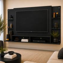 Painel TV 60" com prateleiras de vidro Brasil Multimóveis BR2739 Preto Painel TV 60" com prateleiras de vidro Brasil Multimóveis BR2739 Preto